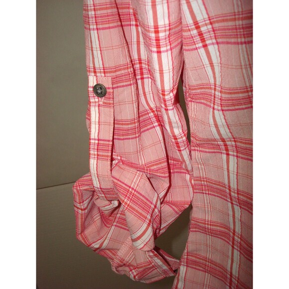New Womens NWT Prana M Bronwyn Pink Top Plaid Organic Casual Button Down UPF 30 - Picture 3 of 5